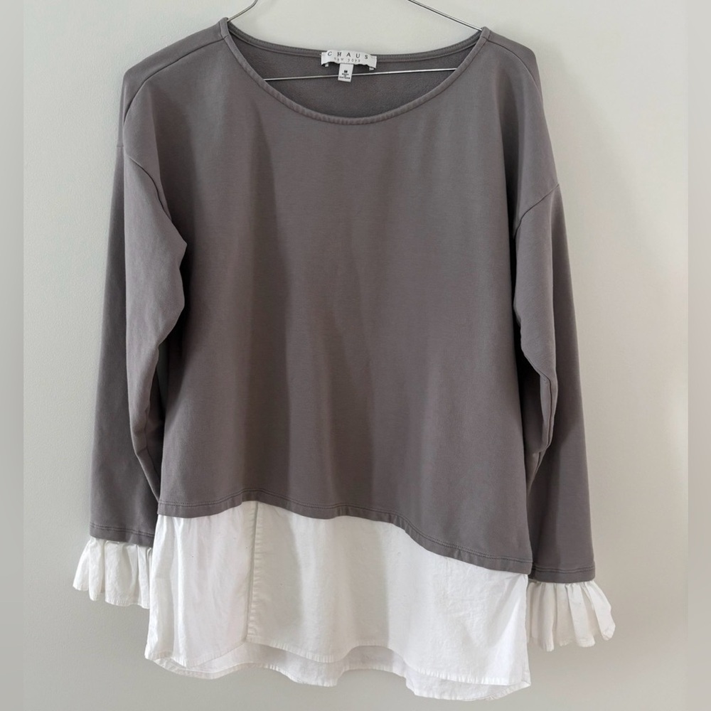 Chaus New York Mock 2 Layer Sweatshirt Size M Laggen Look Preppy Pullover Grey